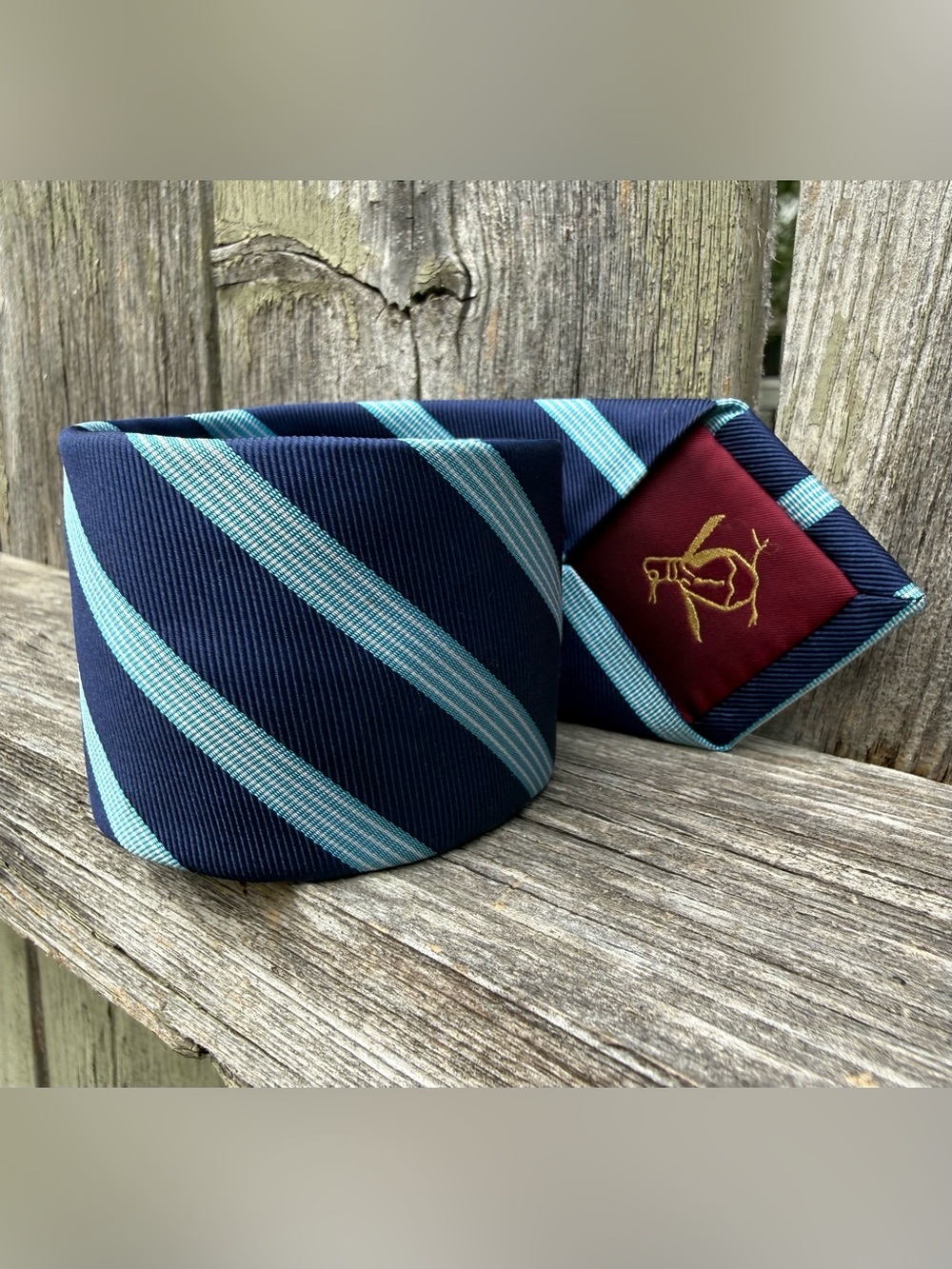 Original Penguin Silk Necktie Repp Navy Blue Light Blue Stripe 60” x 2” Skinny